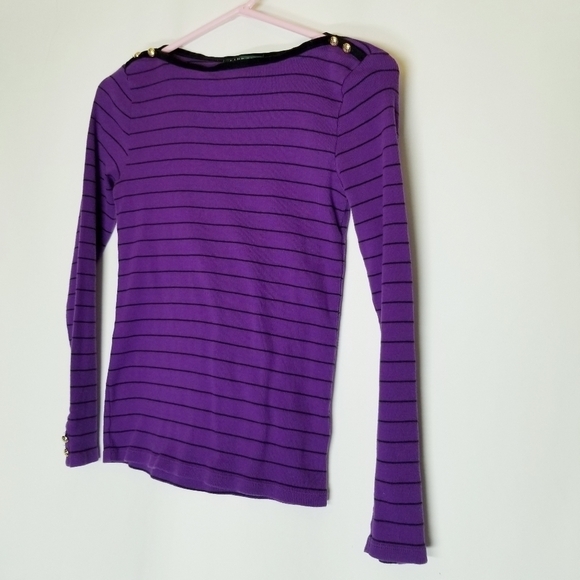 Lauren Ralph Lauren Long Sleeve Stripe Sweater | PS purple black pullover - Picture 5 of 8